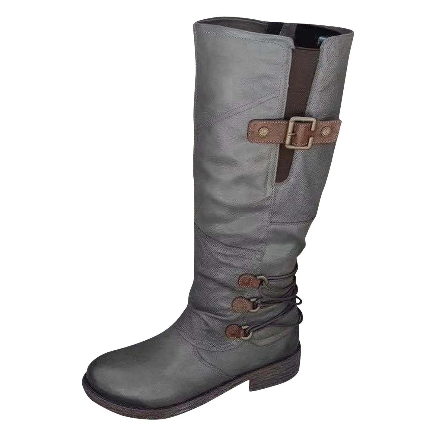 LM | Vintage Leather Zipper High-Top Wide Calf Boots