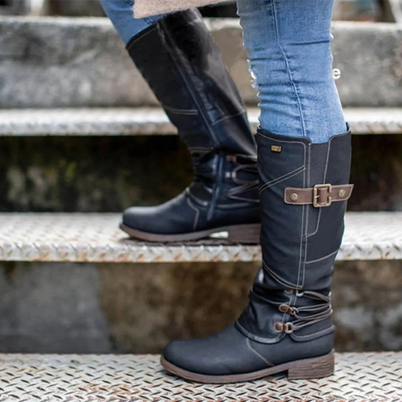 LM | Vintage Leather Zipper High-Top Wide Calf Boots