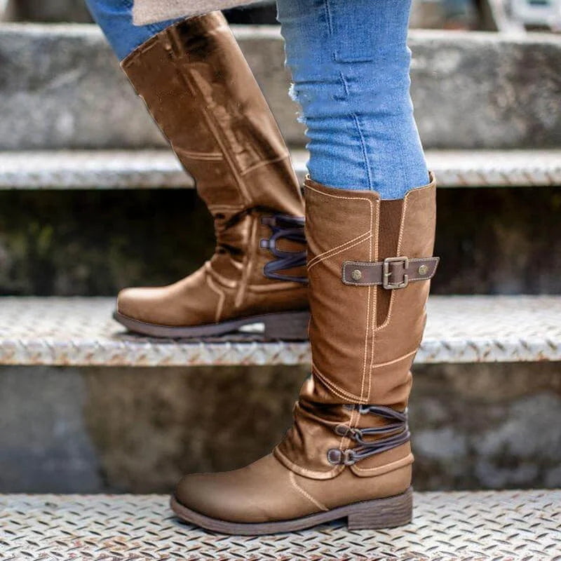 LM | Vintage Leather Zipper High-Top Wide Calf Boots
