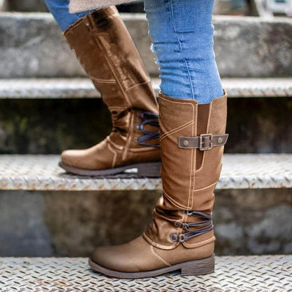 LM | Vintage Leather Zipper High-Top Wide Calf Boots