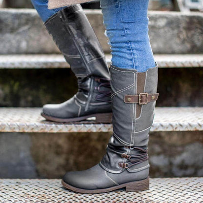 LM | Vintage Leather Zipper High-Top Wide Calf Boots