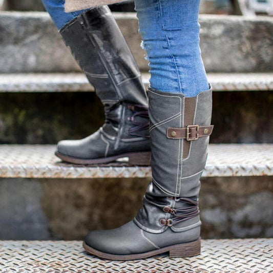 LM | Vintage Leather Zipper High-Top Wide Calf Boots