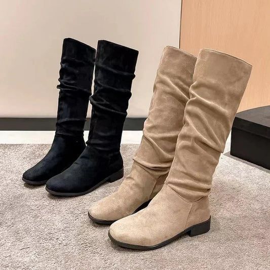 LM | SALE 45%🔥Pleated Boots Women Faux Suede Flock Knee High Boots 2024 Winter