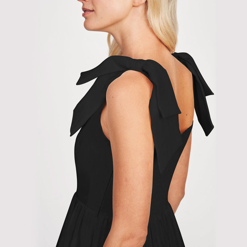 LM | Ladies One Color Tie Shoulder Ruffle Hem Maxi Dress