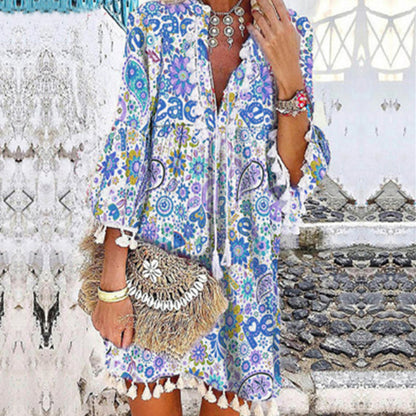 LM | Printed vintage dress with V-neckline