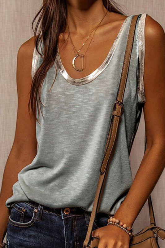 LM | Fashion casual solid patchwork U neck tops