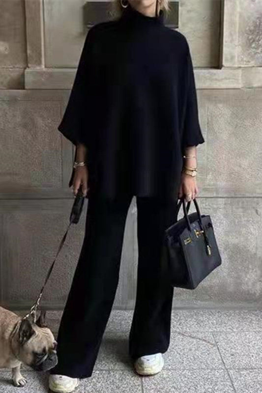 LM | Casual Daily Solid Patchwork Turtleneck Sweater Long Sleeve Two Piece