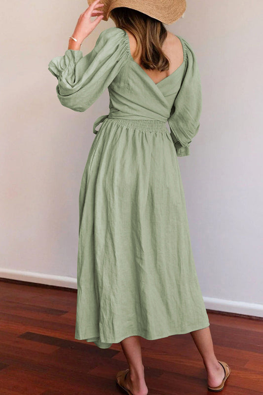 LM | Elegant solid flounce square collar A line dresses (5 colors)