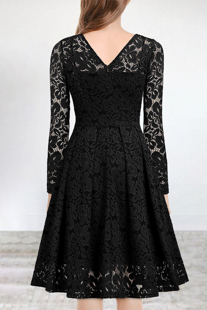 LM | Celebrities Elegant Solid Lace V Neck A Line Dresses(5 Colors)
