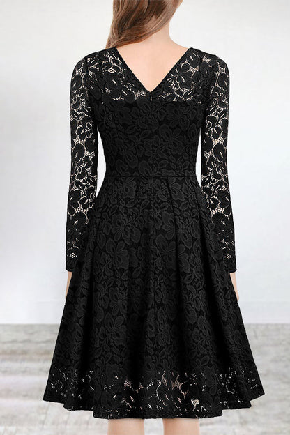 LM | Celebrities Elegant Solid Lace V Neck A Line Dresses(5 Colors)