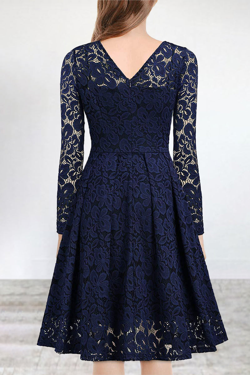 LM | Celebrities Elegant Solid Lace V Neck A Line Dresses(5 Colors)
