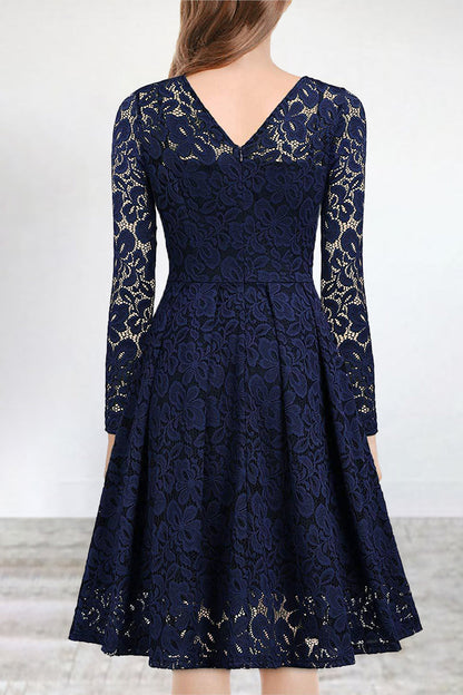 LM | Celebrities Elegant Solid Lace V Neck A Line Dresses(5 Colors)