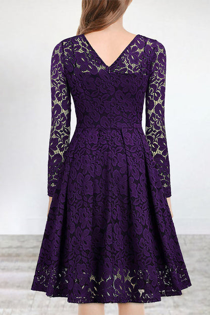 LM | Celebrities Elegant Solid Lace V Neck A Line Dresses(5 Colors)