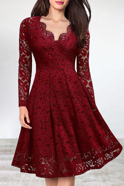 LM | Celebrities Elegant Solid Lace V Neck A Line Dresses(5 Colors)