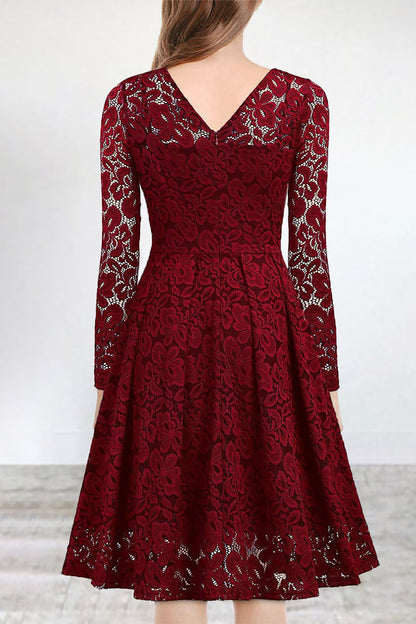 LM | Celebrities Elegant Solid Lace V Neck A Line Dresses(5 Colors)