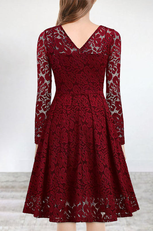 LM | Celebrities Elegant Solid Lace V Neck A Line Dresses(5 Colors)