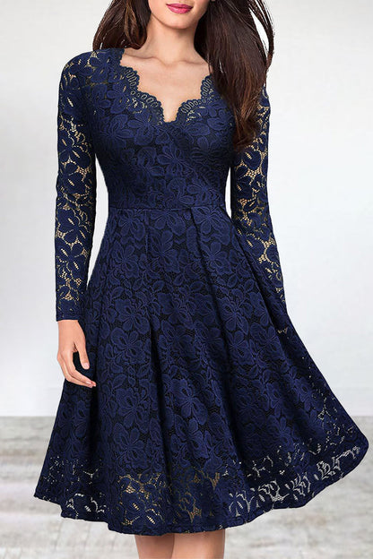 LM | Celebrities Elegant Solid Lace V Neck A Line Dresses(5 Colors)