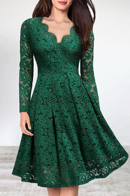 LM | Celebrities Elegant Solid Lace V Neck A Line Dresses(5 Colors)