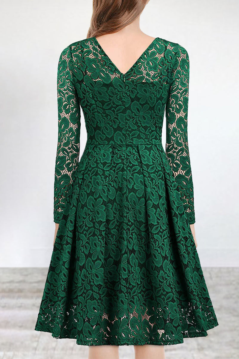 LM | Celebrities Elegant Solid Lace V Neck A Line Dresses(5 Colors)