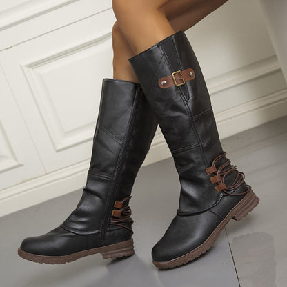 LM | Vintage Leather Zipper High-Top Wide Calf Boots