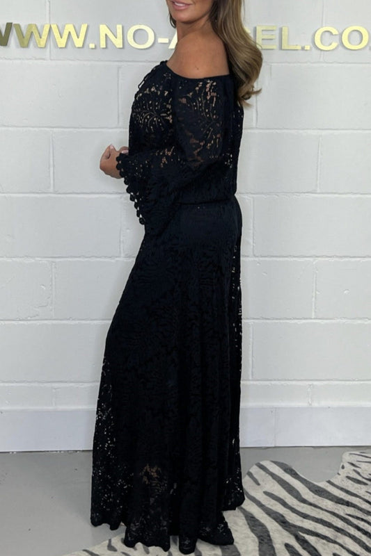 LM | Casual Solid Color See-Through Off Shoulder Long Sleeve Two Pieces (7 Colors)