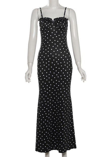 LM | Sexy Casual Polka Dot Print Backless Spaghetti Strap Long Dresses