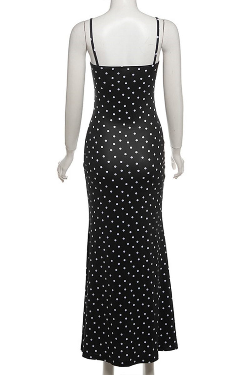 LM | Sexy Casual Polka Dot Print Backless Spaghetti Strap Long Dresses