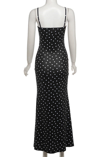 LM | Sexy Casual Polka Dot Print Backless Spaghetti Strap Long Dresses