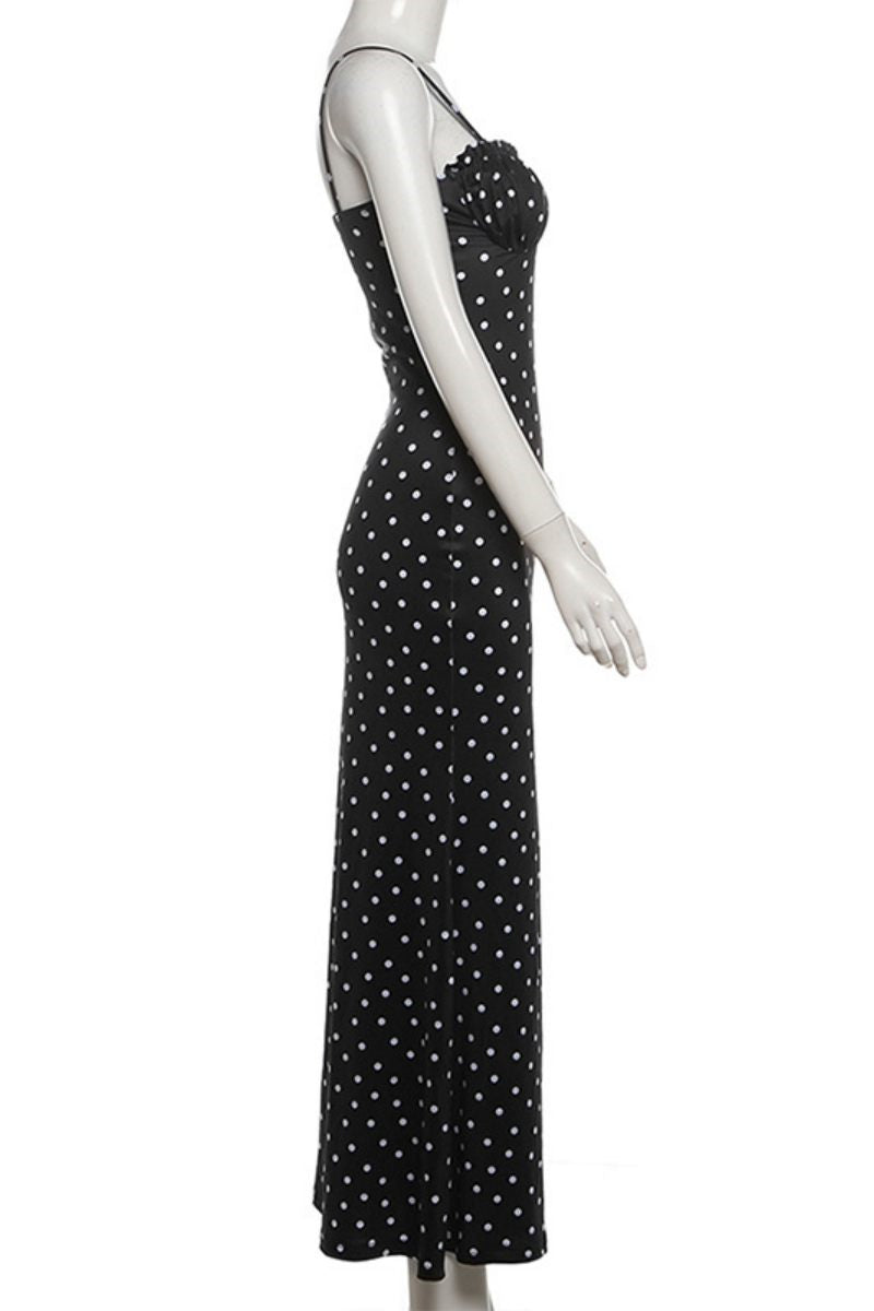 LM | Sexy Casual Polka Dot Print Backless Spaghetti Strap Long Dresses