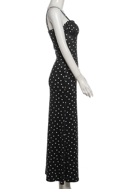 LM | Sexy Casual Polka Dot Print Backless Spaghetti Strap Long Dresses