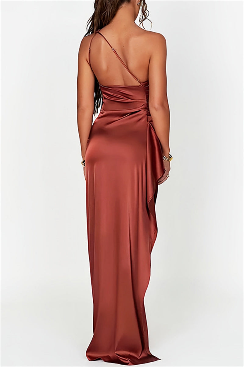 LM | Sexy Party Formal Backless Slit Ruched Oblique Collar Long Dresses(11 Colors)