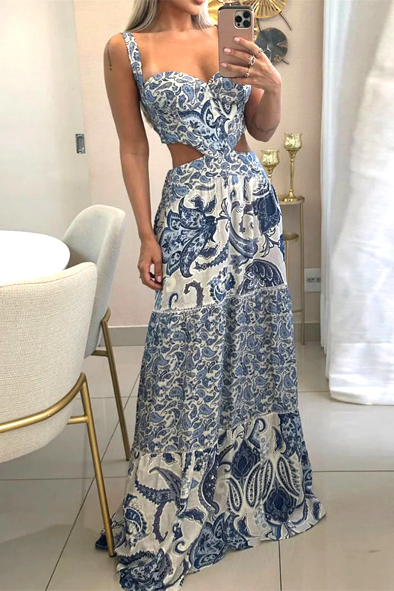 LM | Backless dress with V-neck and bohemian print Dresses with V-neck and print