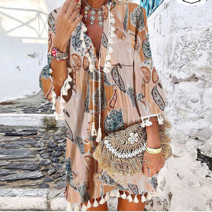 LM | Printed vintage dress with V-neckline