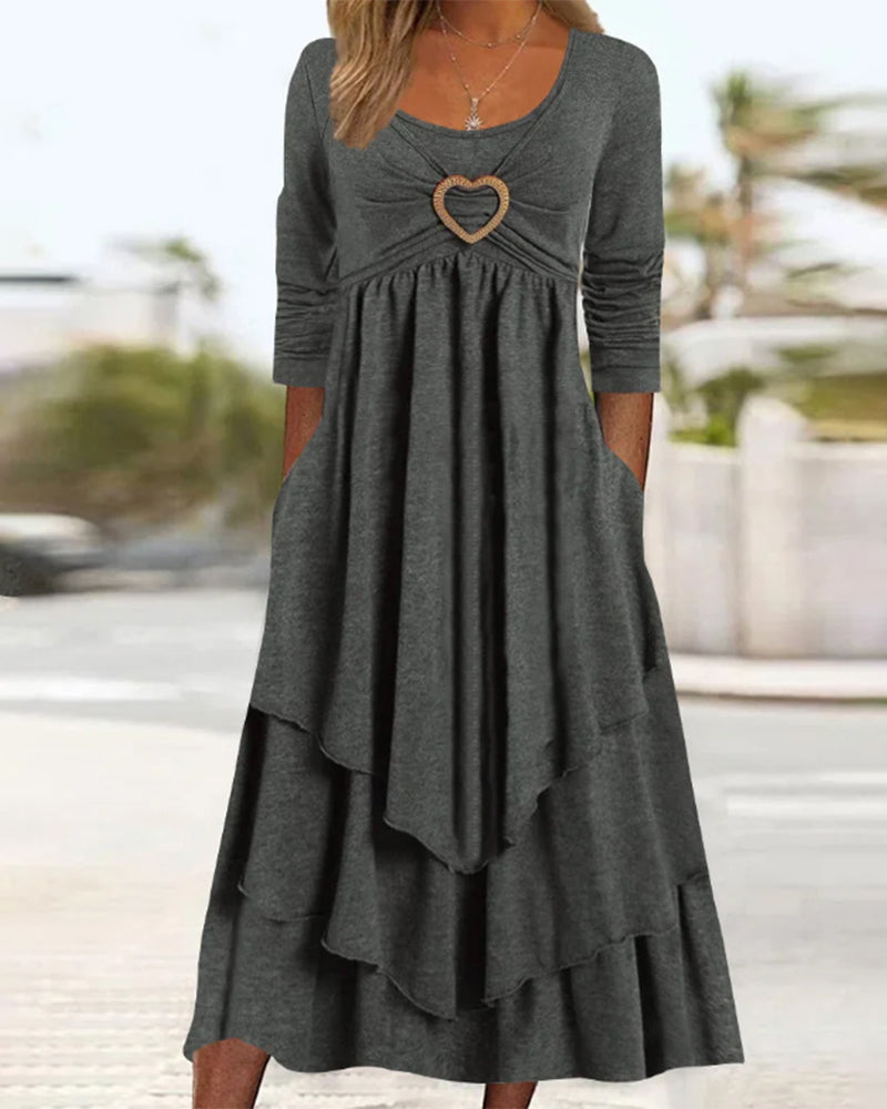 LM | Midi dress with round neckline and ruffles