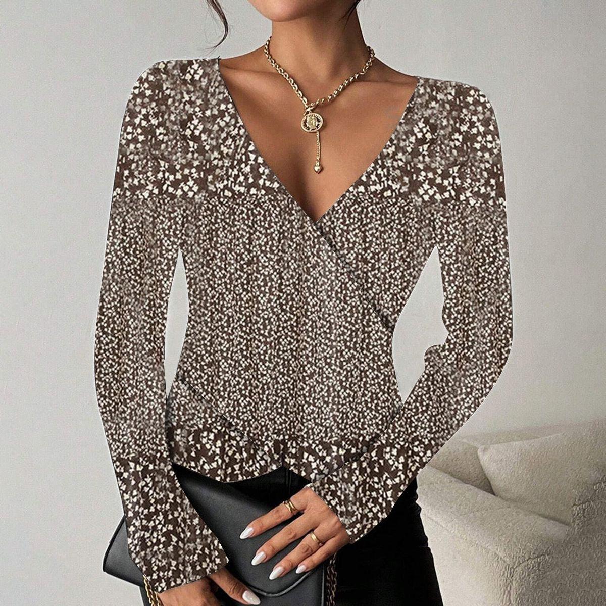 LM | Long-sleeved top in retro style with brown accents