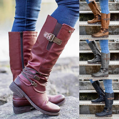 LM | Vintage Leather Zipper High-Top Wide Calf Boots