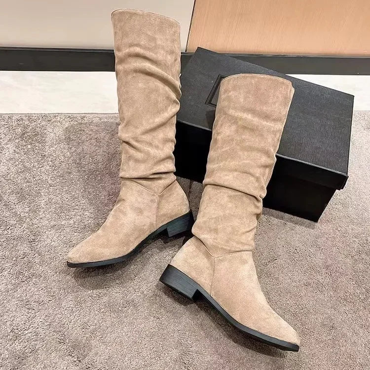 LM | SALE 45%🔥Pleated Boots Women Faux Suede Flock Knee High Boots 2024 Winter