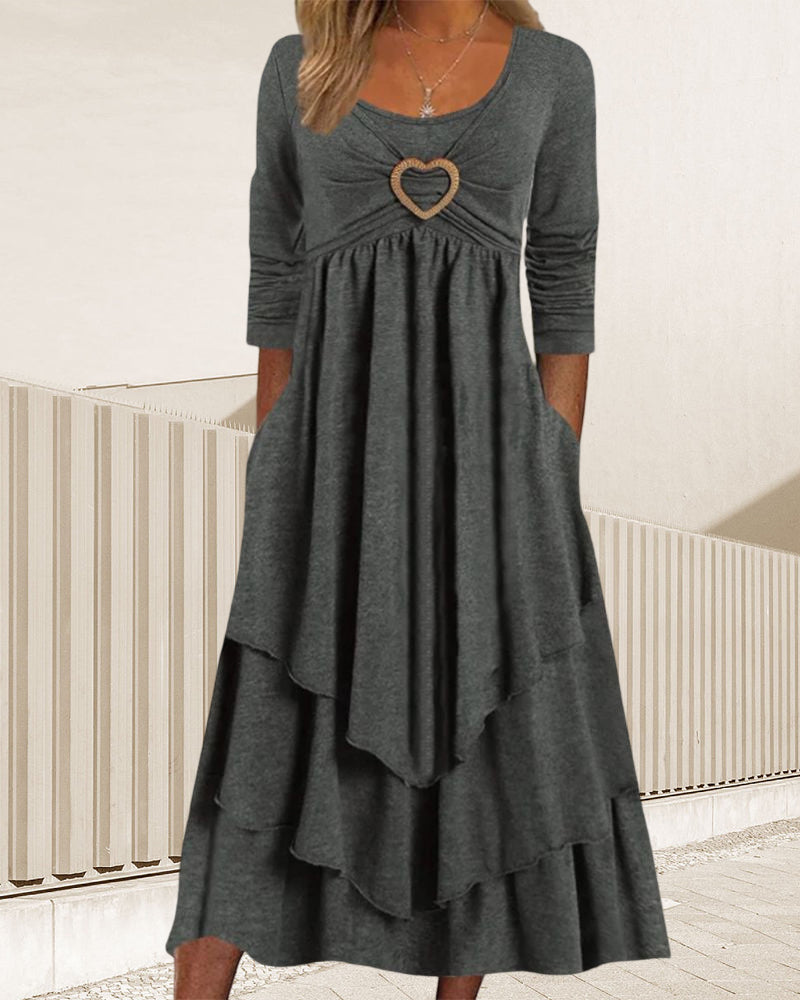 LM | Midi dress with round neckline and ruffles