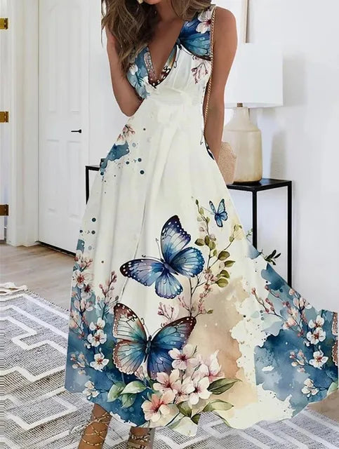 TS | V-neck floral sleeveless maxi dress