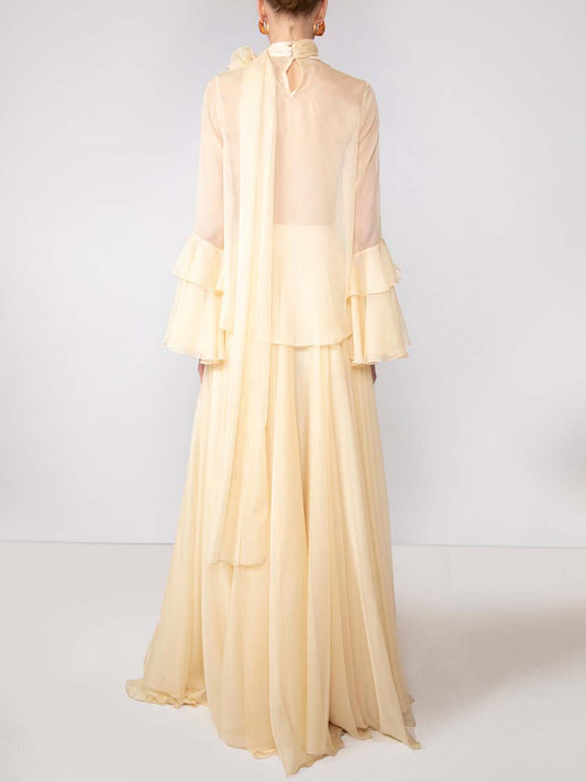 LM | Elegant two-piece long dress with flounce trim at the bottom