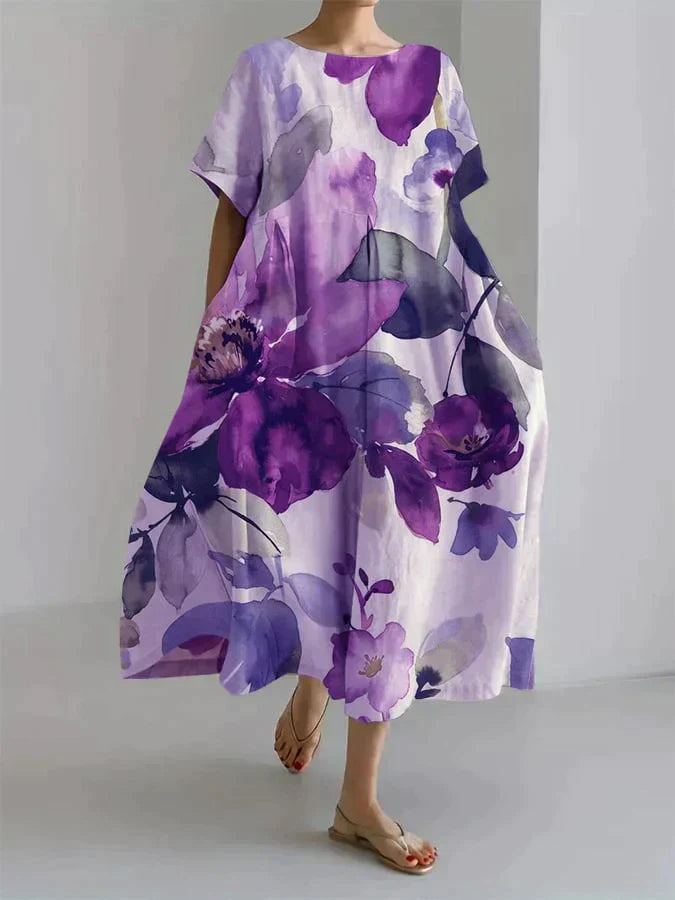 LM | Loose-fitting women's dress with botanical floral pattern