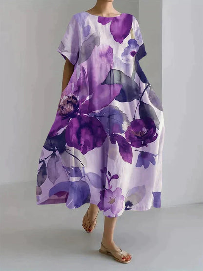 LM | Loose-fitting women's dress with botanical floral pattern