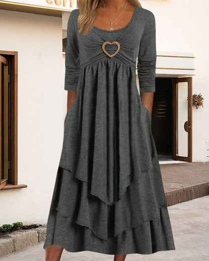 LM | Midi dress with round neckline and ruffles