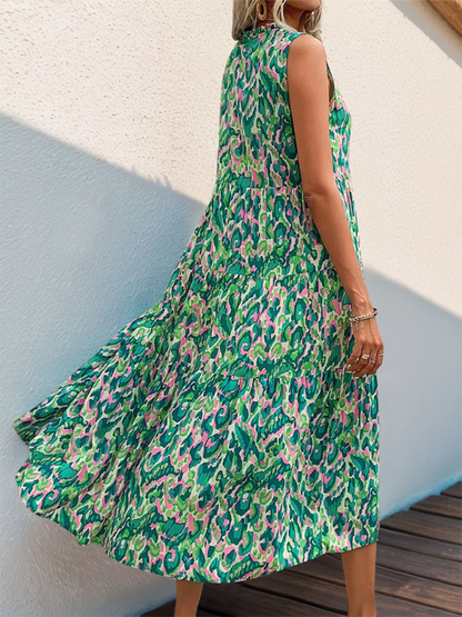 LM | Blue-green midi dress with abstract print for summer festivals