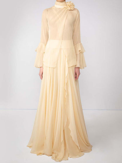 LM | Elegant two-piece long dress with flounce trim at the bottom