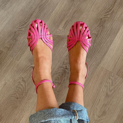 TS | Hollow Out Round Toe Ankle Strap Shoes