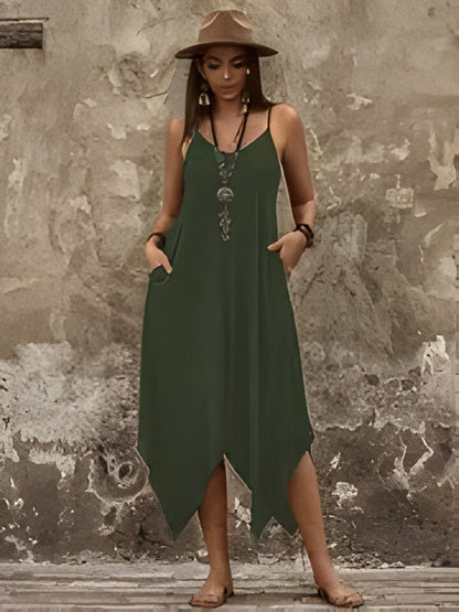 LM | Chic green spaghetti strap dress for women