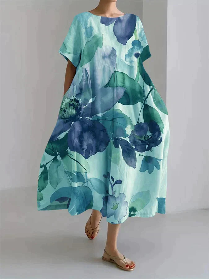 LM | Loose-fitting women's dress with botanical floral pattern
