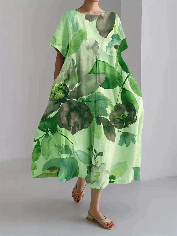 LM | Loose-fitting women's dress with botanical floral pattern