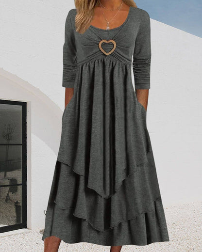 LM | Midi dress with round neckline and ruffles